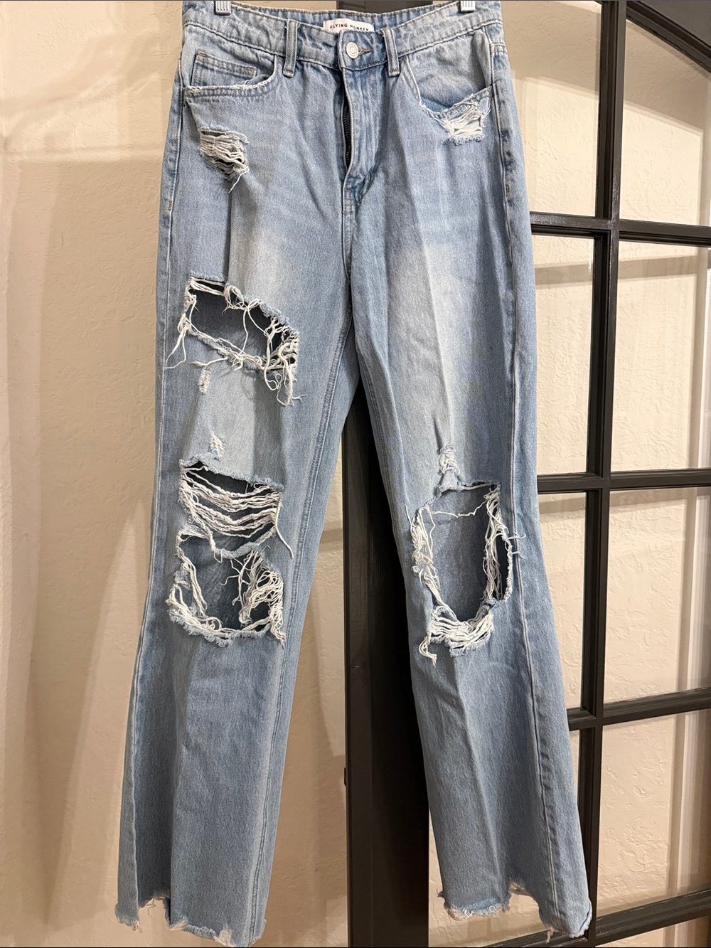 Flying Monkey Light Blue Distressed Straight-Leg Jeans